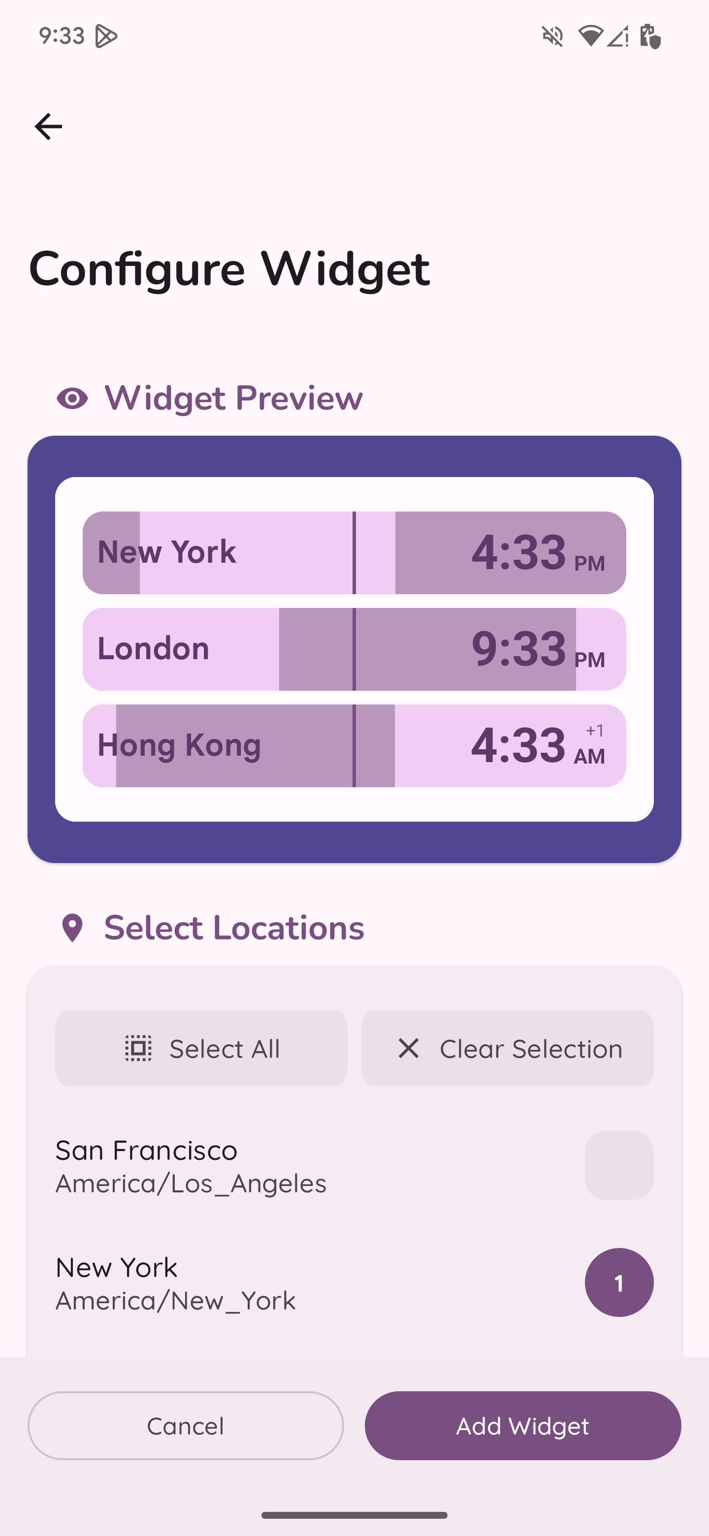 Timeboard - Android Widget Configuration Customize World Clock Timezone Widgets