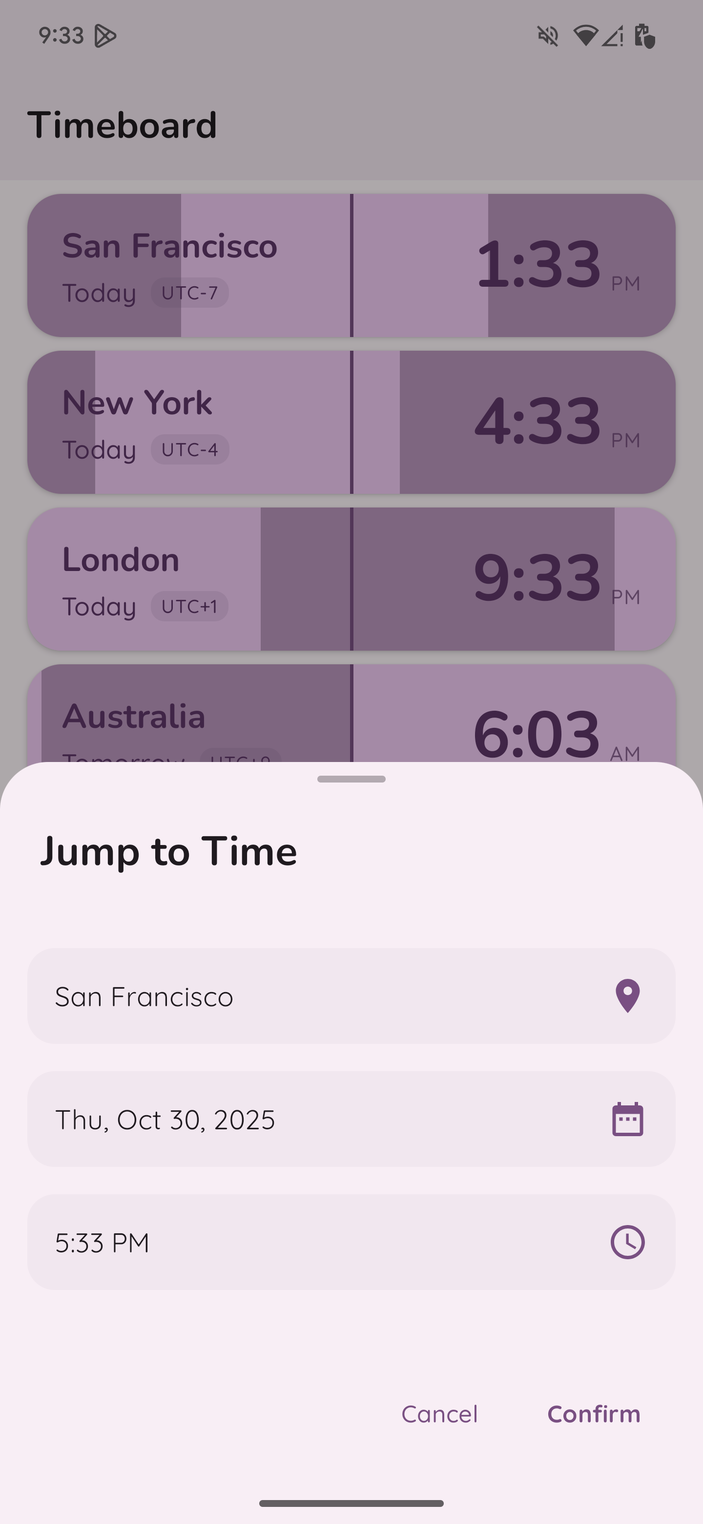 Timeboard - Android World Clock Time Navigation Widget Jump to Different Timezones