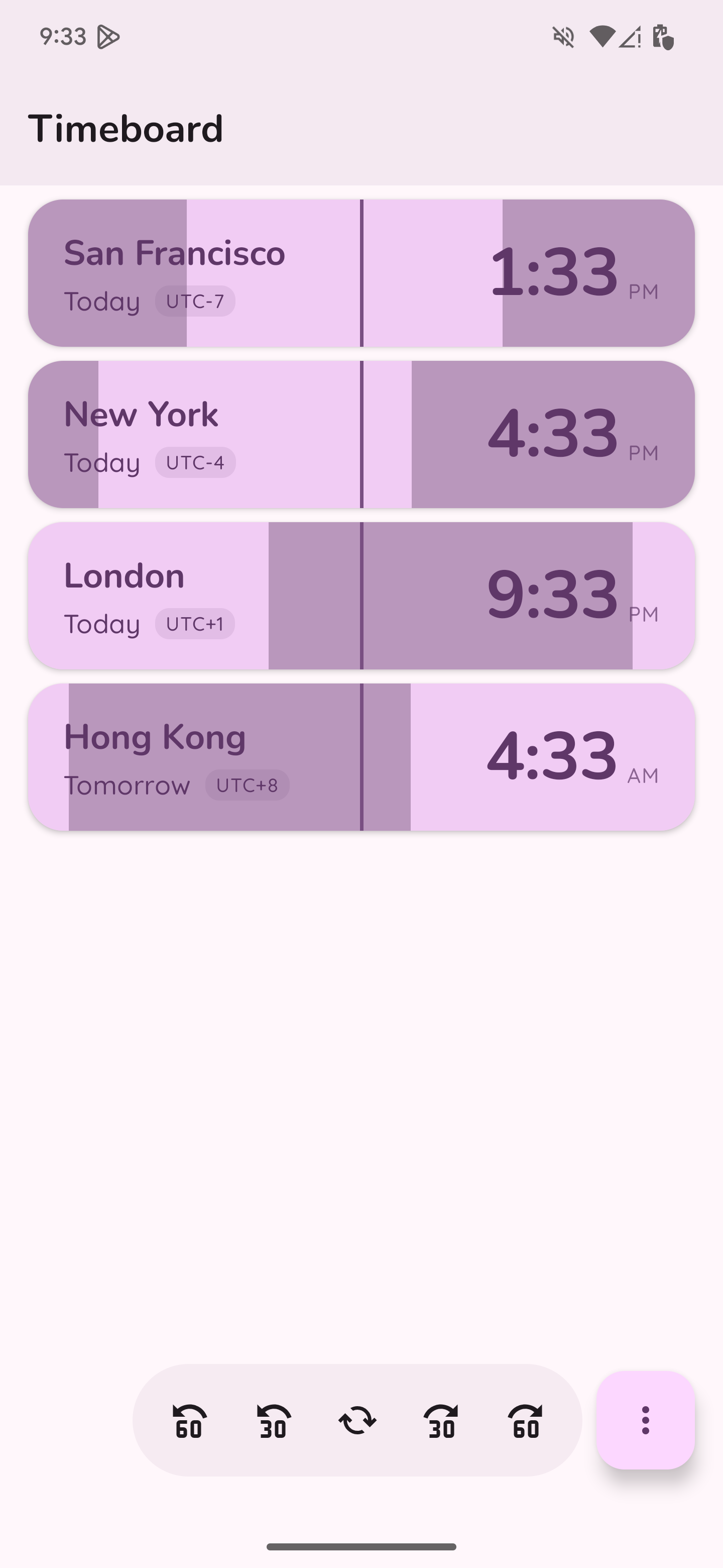Timeboard - Android World Clock Widget Main Screen Multiple Timezone Display